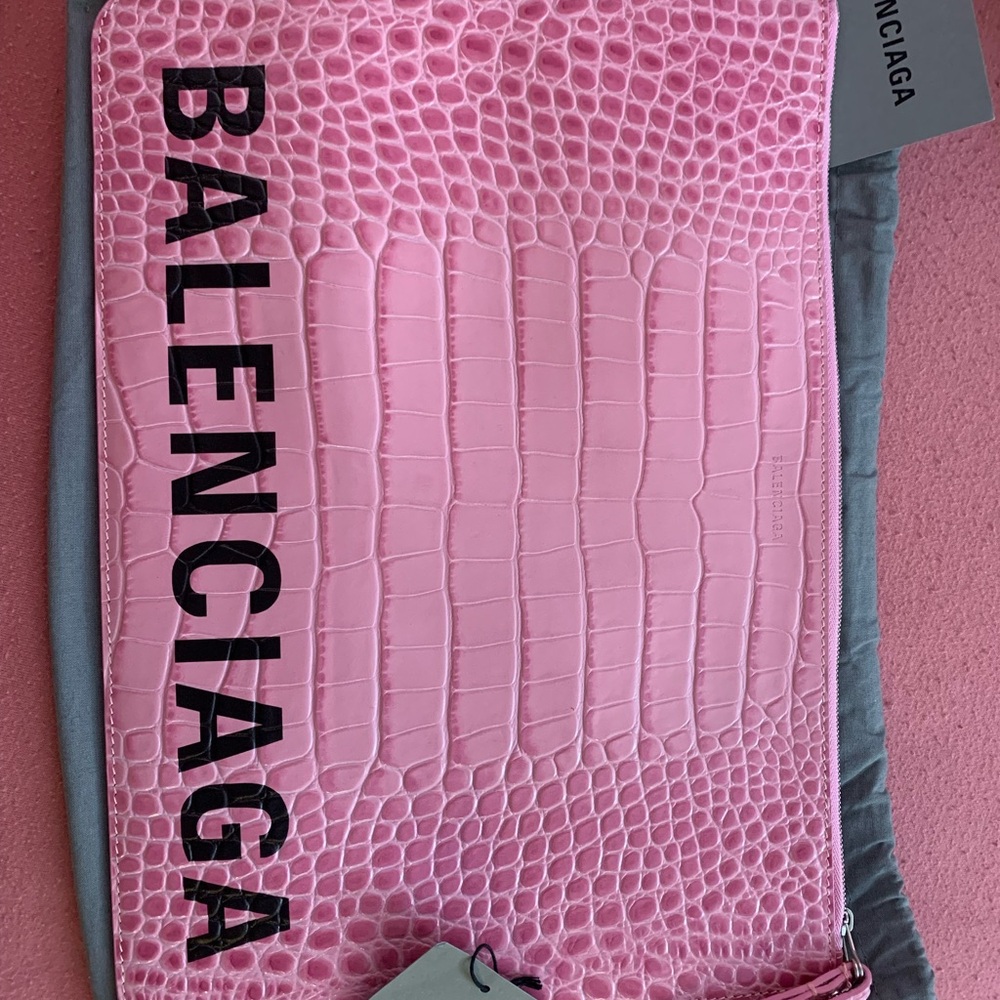 Balenciaga Pink Croc-Embossed Clutch